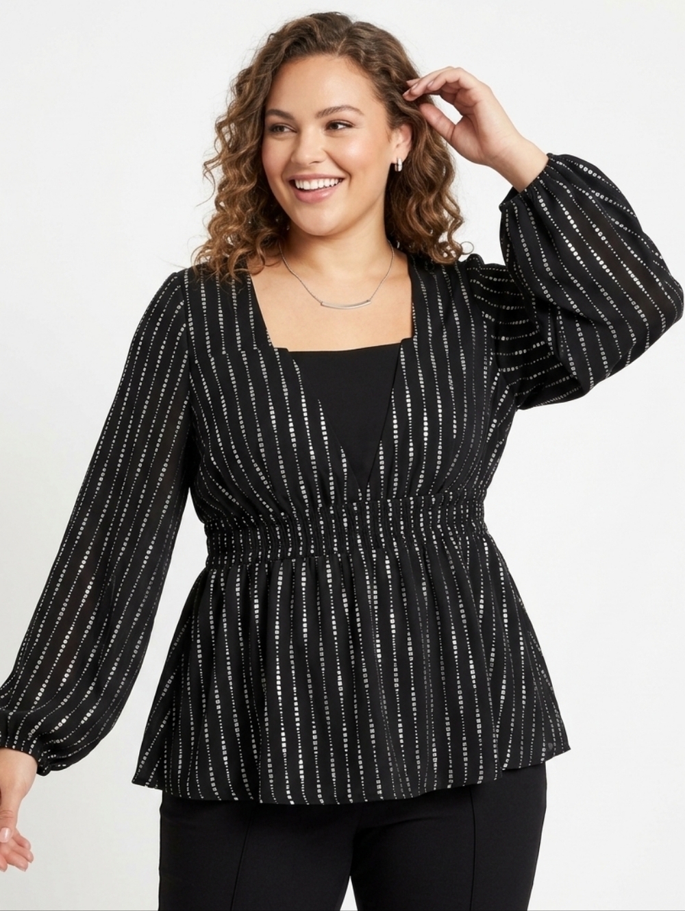 BloomChic Black Tunic Top with Silver Accent
